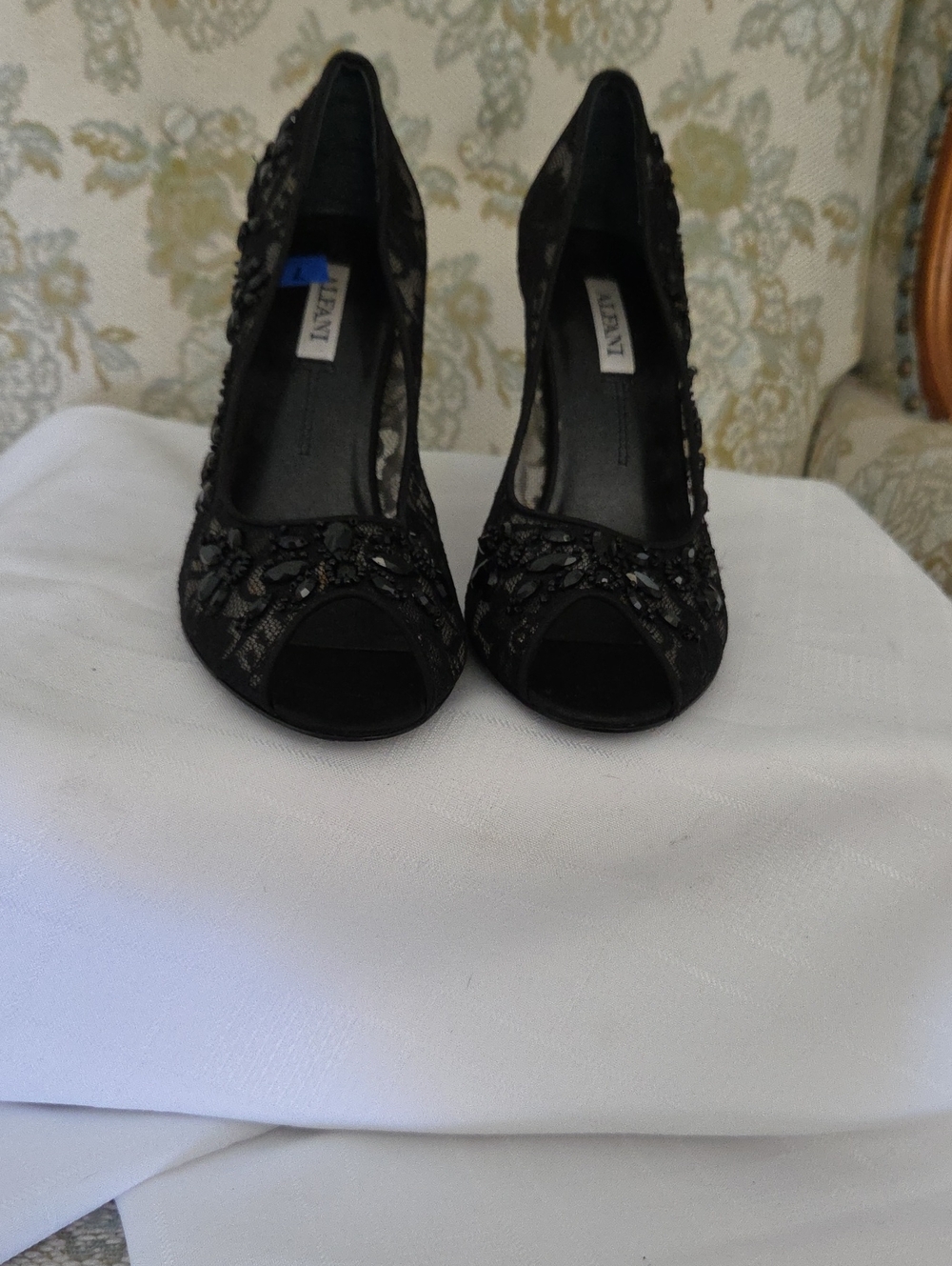 Alfani Black Embellished Peep-Toe Heels